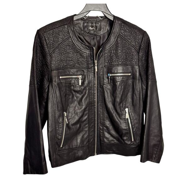 Women's Bernardo Black 100% Leather Jacket with Zippers Embroidered Extra Large - Picture 1 of 11